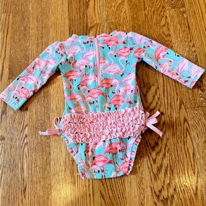 Adorable Ruffle Butts Flamingo Long Sleeve One Piece (6-12M)